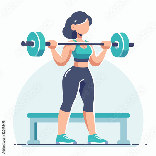 illustration of a woman lifting weights. fitness, workout.