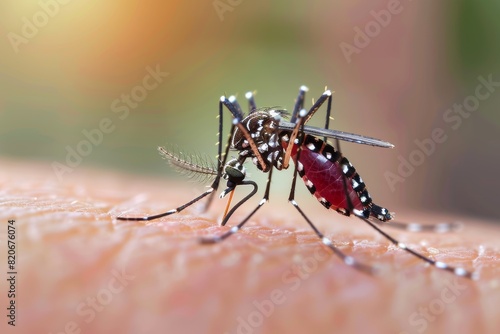 Zica virus aedes aegypti mosquito on human skin - Dengue, Chikungunya, Mayaro, Yellow fever photo