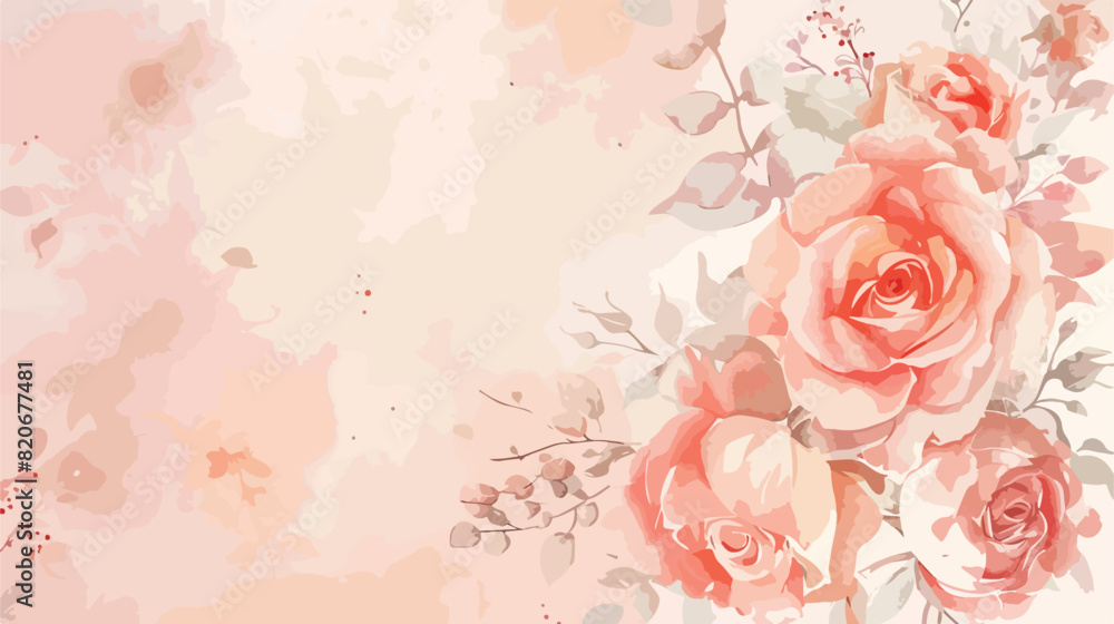 Watercolor peach rose flower bouquet for background 