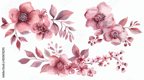 Watercolor pink floral elements and bouquet collectio