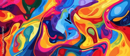 Vibrant abstract painting with swirling, multicolored patterns. Ideal for modern and creative art projects.