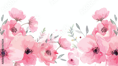 Watercolor pink flower border for wedding birthday 