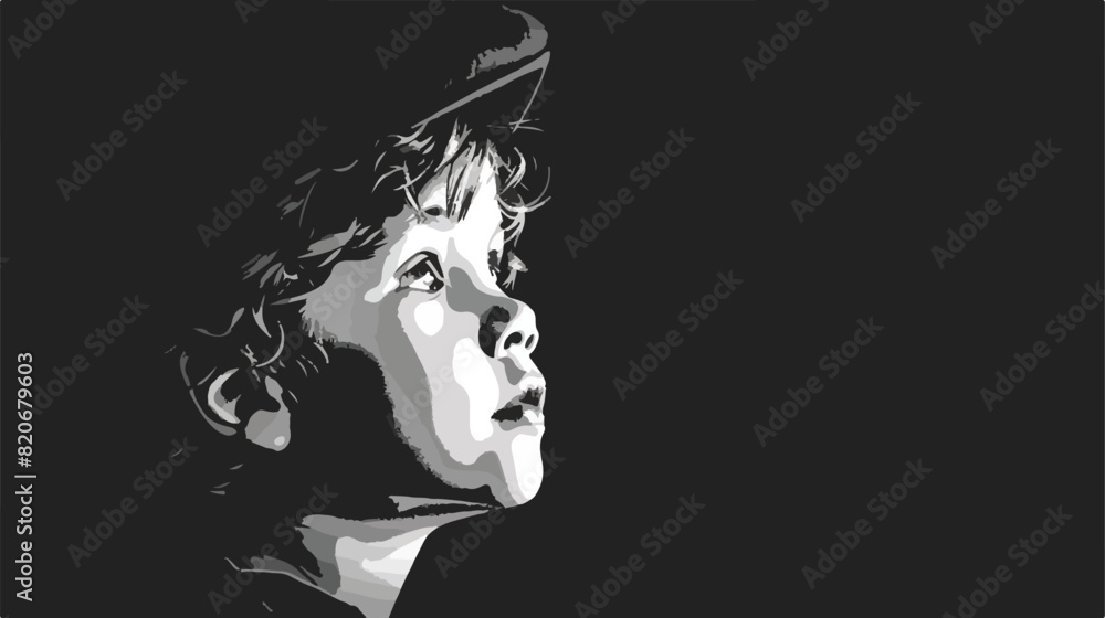 Black and white portrait of stylish little boy on dark