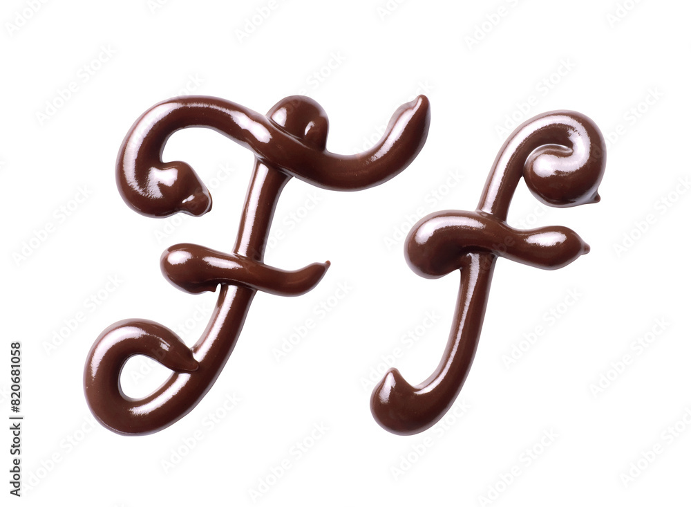 Large and small Letter F of the Latin alphabet made of melted chocolate, isolated on a white background Large and small Letter F of the Latin alphabet made of melted chocolate, isolated on a white background
