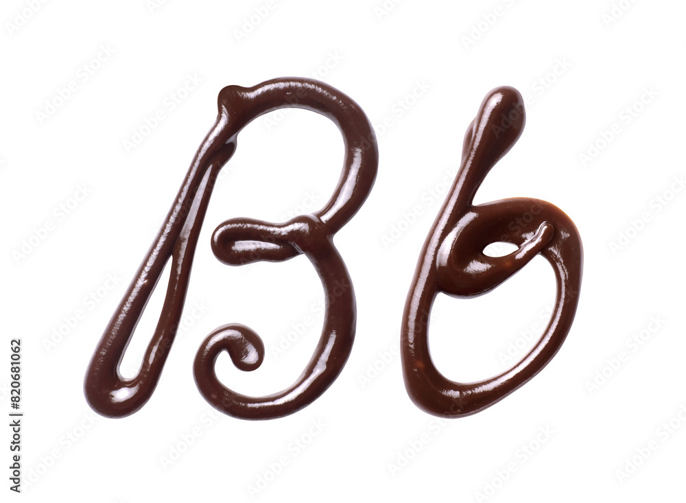 Large and small Letter B of the Latin alphabet made of melted chocolate, isolated on a white background Large and small Letter B of the Latin alphabet made of melted chocolate, isolated on a white background