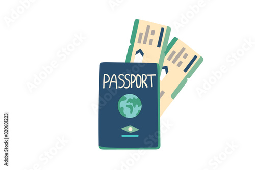 Summer vacation plane tickets and passport isolated on white. Travel concept. Vector illustration in flat style.	
