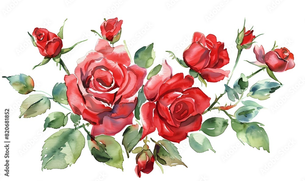 watercolor sketch of a bouquet of vibrant red roses, Generative AI watercolor sketch of a bouquet of vibrant red roses, Generative AI