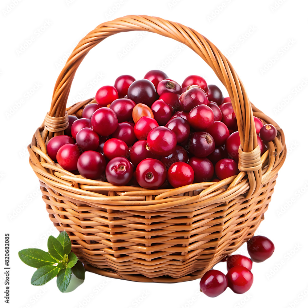 Basket with ripe red cherries isolated on a transparent background Basket with ripe red cherries isolated on a transparent background