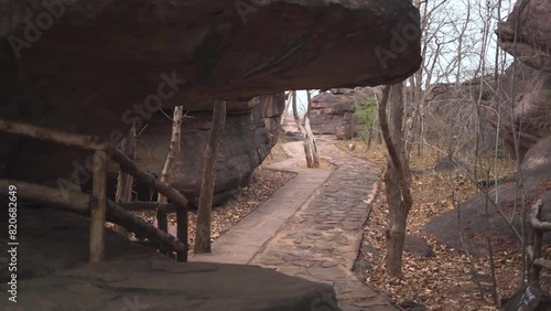 Still shot of prehistoric caves with rock paintings and rock shelters at Bhimbetka in Bhopal Madhya Pradesh India photo