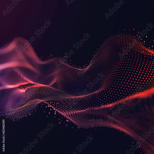 Create an abstract design with a curve of particles and a halftone gradient backdrop, representing modern technology and aesthetics.