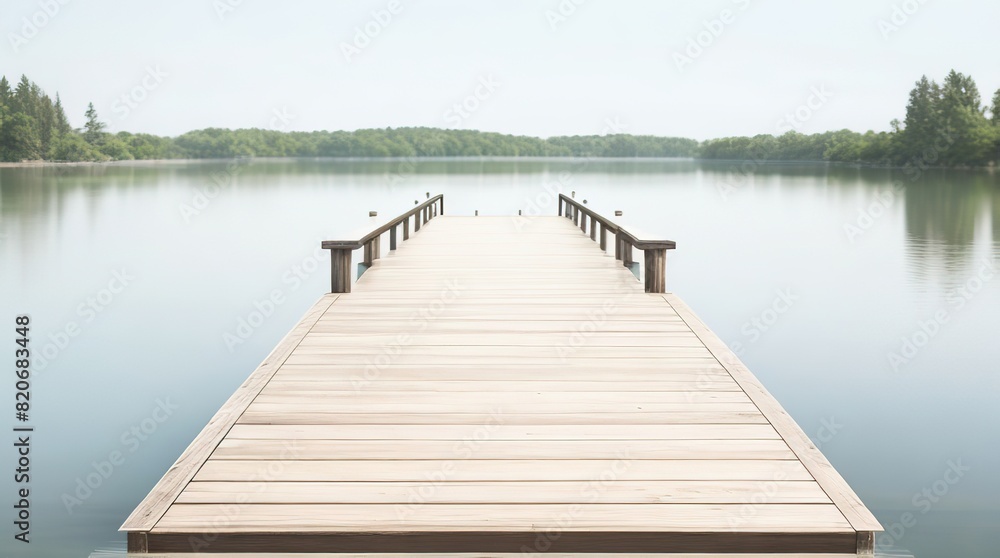 A peaceful wooden pier extending over a calm lake surrounded by nature A peaceful wooden pier extending over a calm lake surrounded by nature