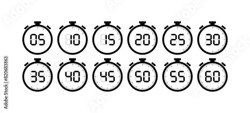 Stopwatch Icon Set. Timer Icons. Linear style. Vector icons