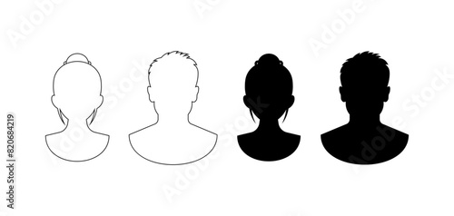Silhouette of Man and Woman Icons. Linear & Silhouette Style. Vector icons
