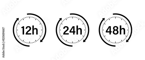 12h, 24h and 48h таймер иконки. Silhouette Style. Vector icons