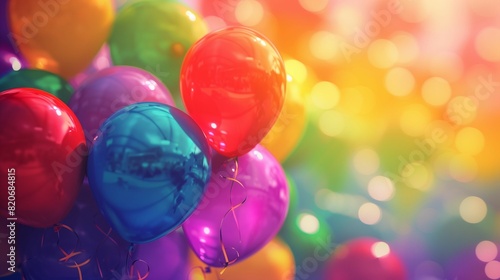 Balloons in rainbow colors of a celebration party pride month concept copy space web banner.