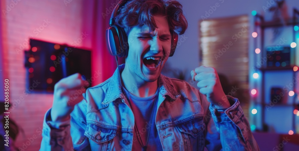 Obraz premium Man Enjoying Music Passionately