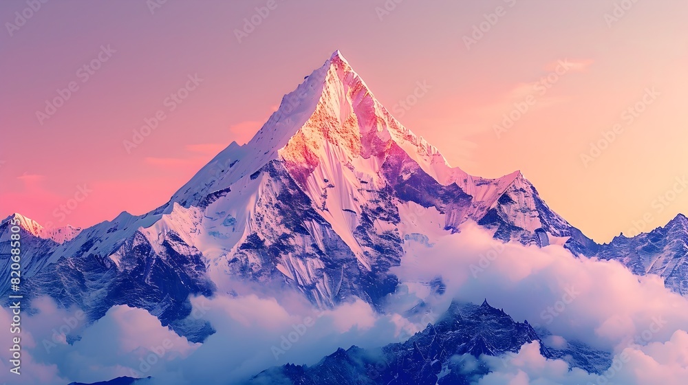 Majestic Snow-Capped Mountain Peak in Serene Hue Gradient Landscape with Vibrant Digital Painting Aesthetic Majestic Snow-Capped Mountain Peak in Serene Hue Gradient Landscape with Vibrant Digital Painting Aesthetic