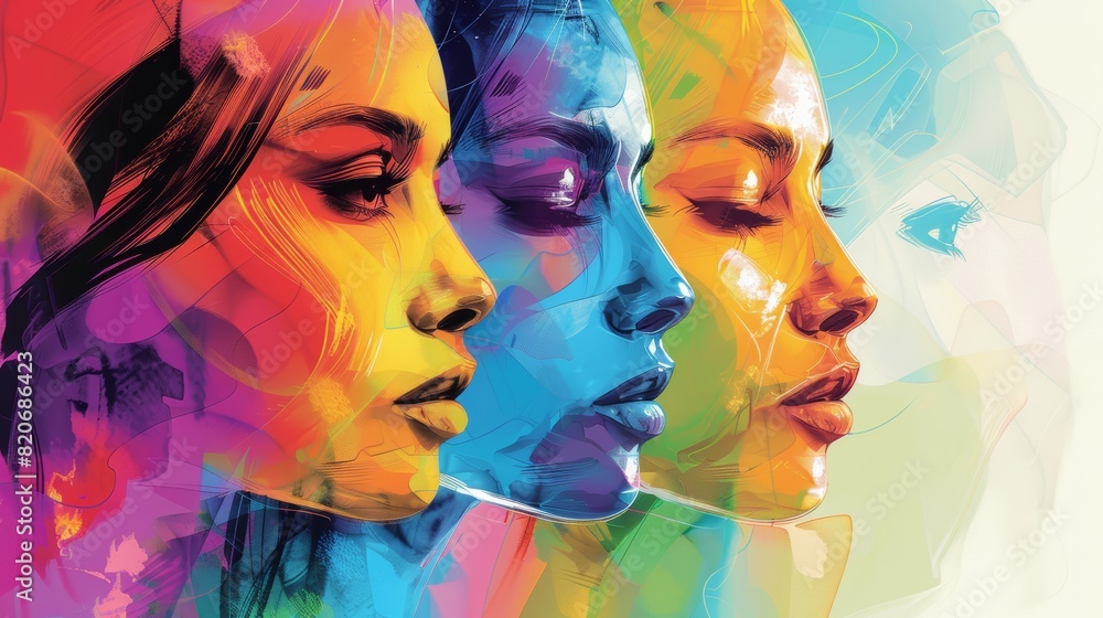 Fototapeta premium Colorful abstract illustration of women s faces