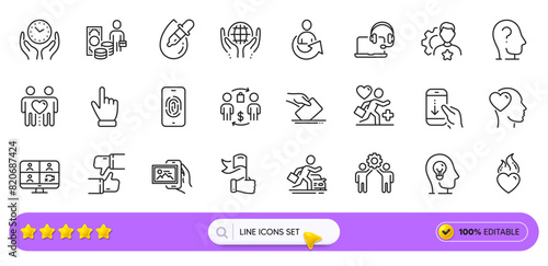 Employees teamwork, Share and Voting ballot line icons for web app. Pack of Video conference, Buying process, Consult pictogram icons. Organic tested, Safe time, Friends couple signs. Vector