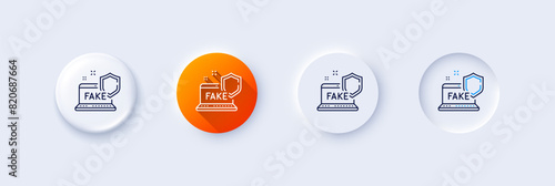 Fake internet line icon. Neumorphic, Orange gradient, 3d pin buttons. Web propaganda sign. Wrong truth symbol. Line icons. Neumorphic buttons with outline signs. Vector