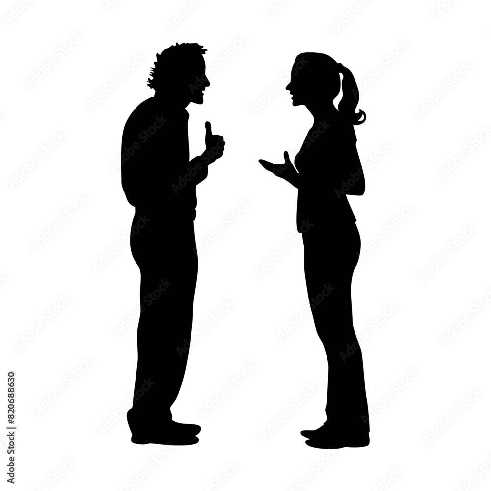 Man and woman talking each other and smiling silhouette