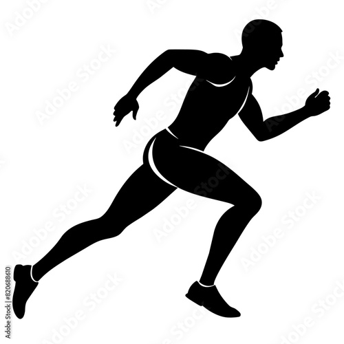 Marathon run, a man running vector silhouette, white background