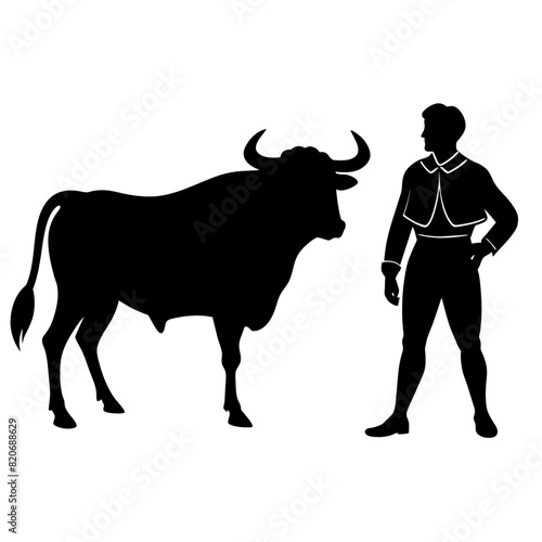 matadors and bull on a white background, vector vector silhouette, black color silhouette