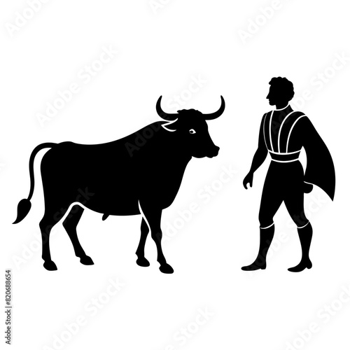 matadors and bull on a white background, vector vector silhouette, black color silhouette