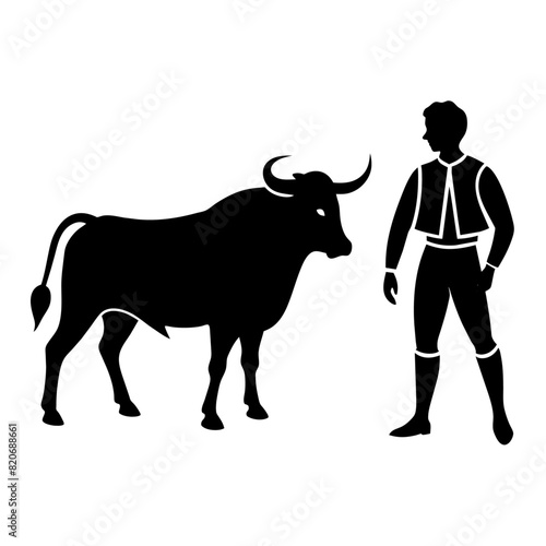 matadors and bull on a white background, vector vector silhouette, black color silhouette