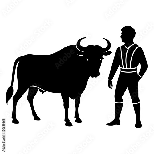 matadors and bull on a white background, vector vector silhouette, black color silhouette