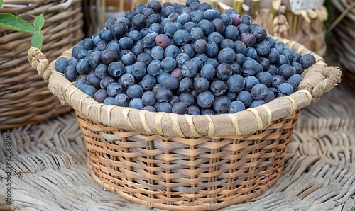 Blueberries Freshly Displayed in Basket   Generative AI