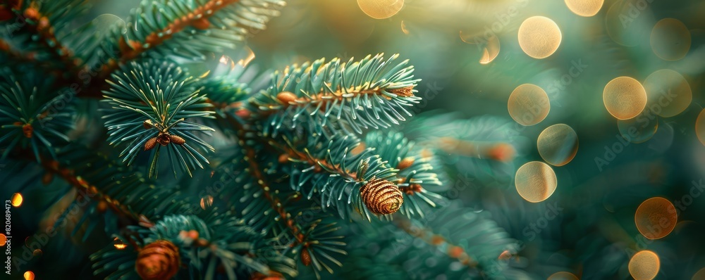 Detailed view of a festive tree branch Detailed view of a festive tree branch