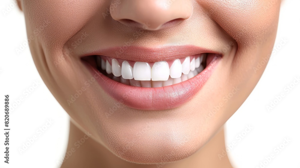 Obraz premium Perfect healthy teeth smile of a woman isolated on a white background.