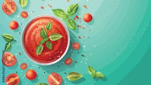 Bowl of delicious tomato sauce and ingredients on tur photo