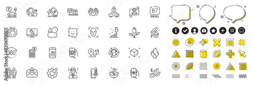 Set of Support consultant, Lock and Air conditioning line icons for web app. Design elements, Social media icons. Award app, Seo gear, Energy price icons. Vector