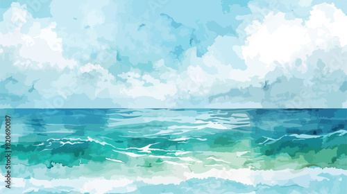 Watercolor wash bright turcuoise sea hand painted. vector