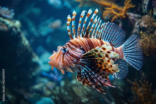 Lionfish in the aquarium Tropical fish in the water Tropical fish in the aquarium Underwater world, AI generated