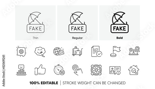 Compliance, 5g internet and Milestone line icons. Pack of Luggage trolley, Computer fan, Cogwheel icon. Smile, Video conference, Inspect pictogram. Cursor, Fake news, Technical algorithm. Vector
