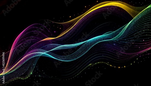 Vivid Digital Landscape- Colorful Waves and Particles