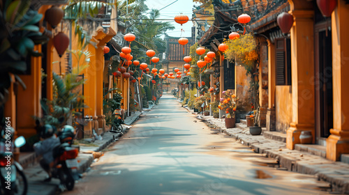 Charming Street with Red Lanterns in Hoi An - ai generative