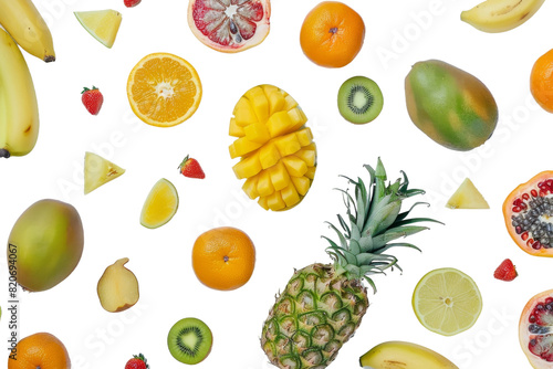 Assorted Fresh Fruits Arranged on White Background