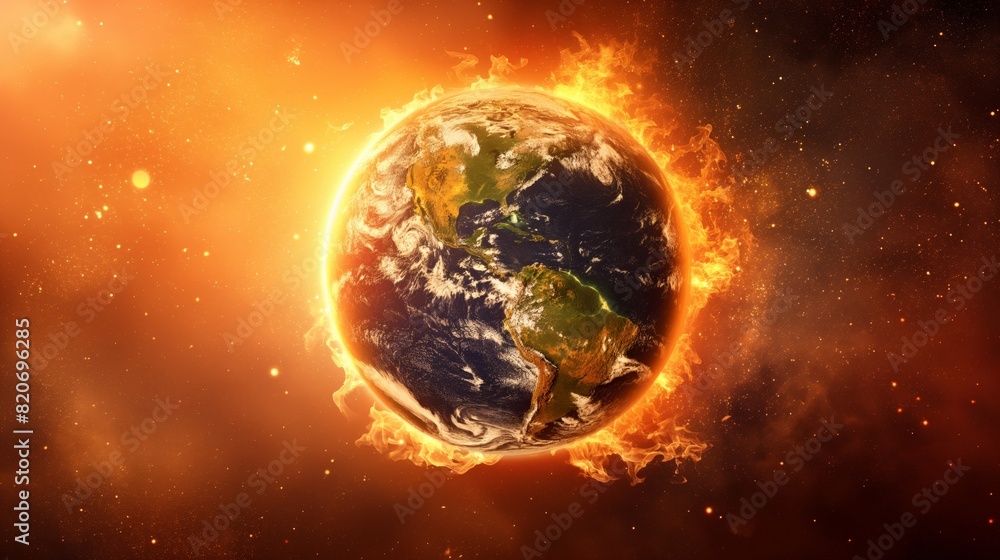 Earth Surrounded by Flames Highlighting Global Warming and Climate Change Earth Surrounded by Flames Highlighting Global Warming and Climate Change