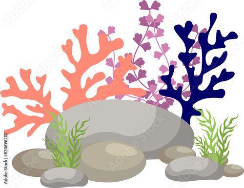Coral And Seaweed With Rocks Illustration