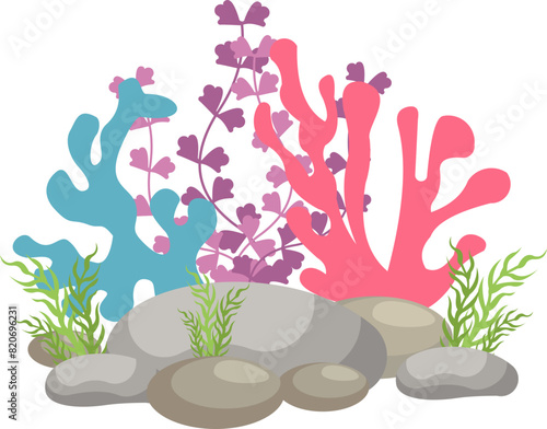 Coral And Seaweed With Rocks Illustration