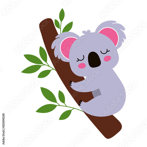Cute cartoon koala on a tree