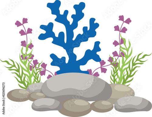 Coral And Seaweed With Rocks Illustration