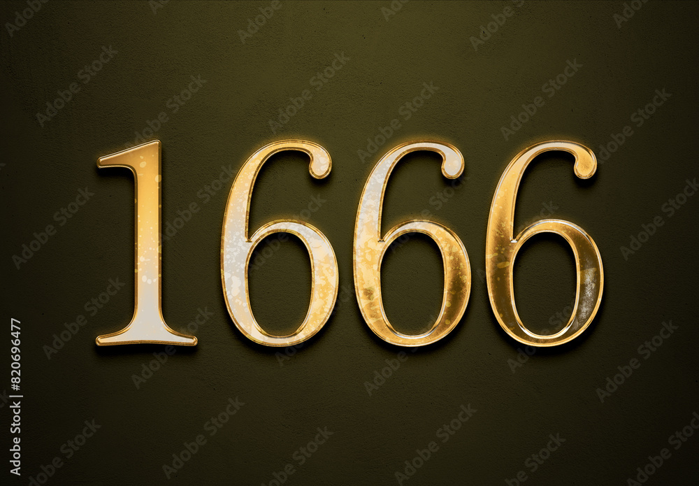 Old gold effect of 1666 number with 3D glossy style Mockup. Old gold effect of 1666 number with 3D glossy style Mockup.