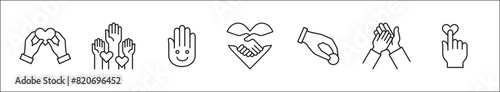Charity and donation icon set. Aids icons. Charity hands icon. Giving hand sign. Helping hand symbol. Vector stock illustration outline style design resource for button and website.