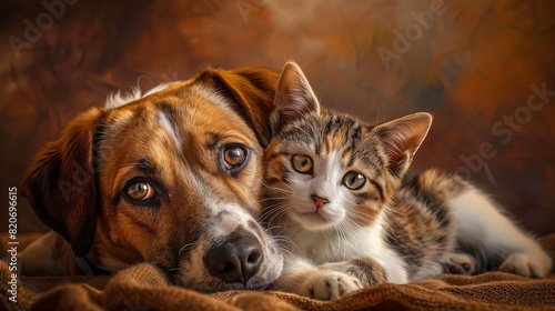 Dog and Cat Laying Side by Side