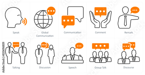 A set of 10 communication icons as speak, global communication, communication